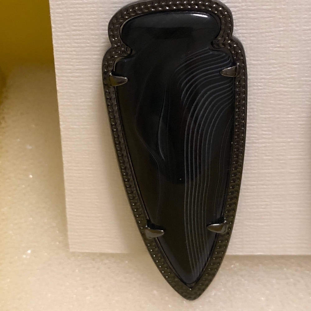 NWT RARE & Retired Kendra Scott Skylar Earrings Gunmetal & Black Banded Agate 😊 - Picture 8 of 15